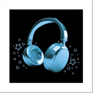 Blue Headphones Posters and Art